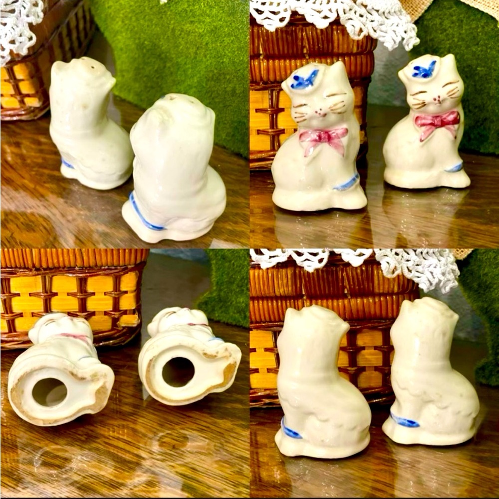 1950s Vintage Puss N Boots Cat Salt Pepper Shakers Shawnee Pottery no stoppers